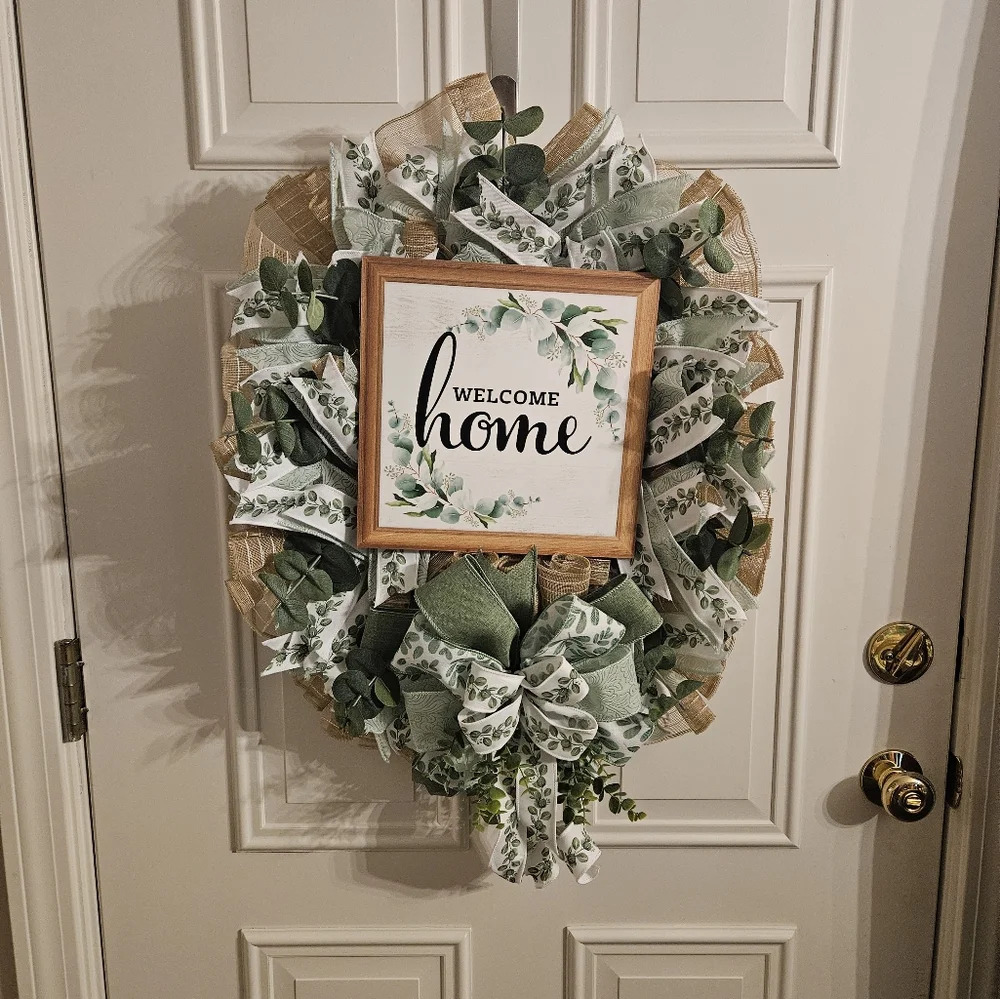 Hand Crafted Green and Cream Welcome Wreath